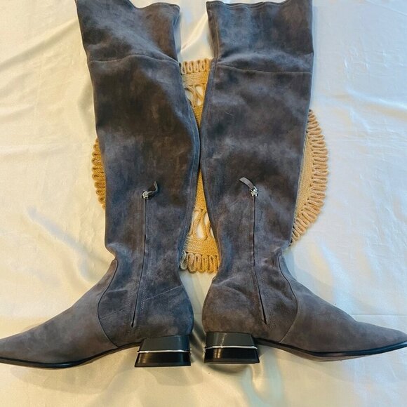 Tory Burch Over the Knee Suede Grey Flat Boots Size 10 - Picture 6 of 12